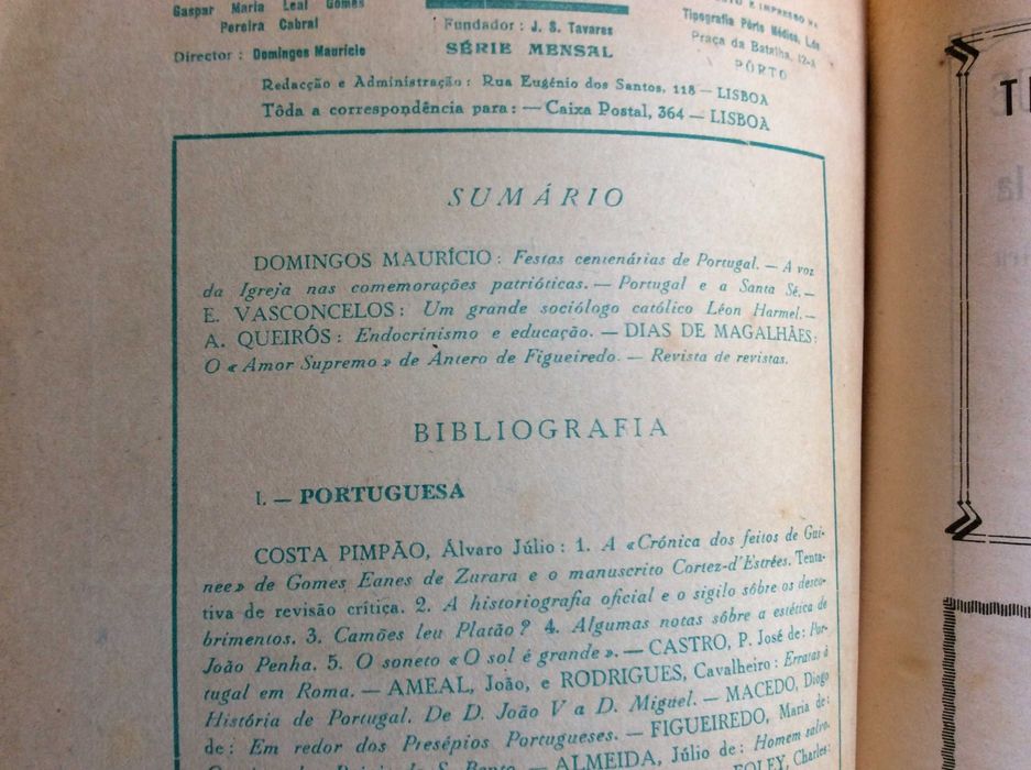 Brotéria. Revista contemporânea. de cultura,1940. Ver sumário.
