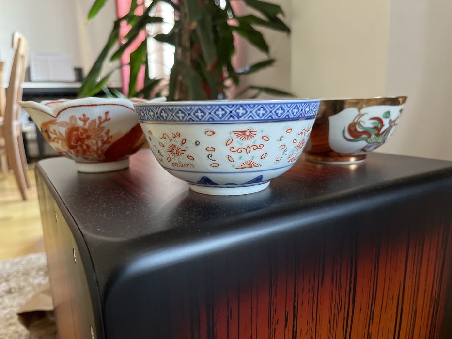 Conjunto de 3 taças de louça chinesa