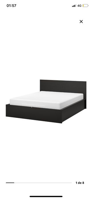 MALM Estrutura cama c/4 gavetões, preto-castanho/ Lindbåden, 180x200 cm