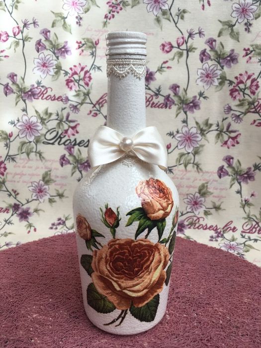 Butelki decoupage rękodzieło prezent imieniny urodziny