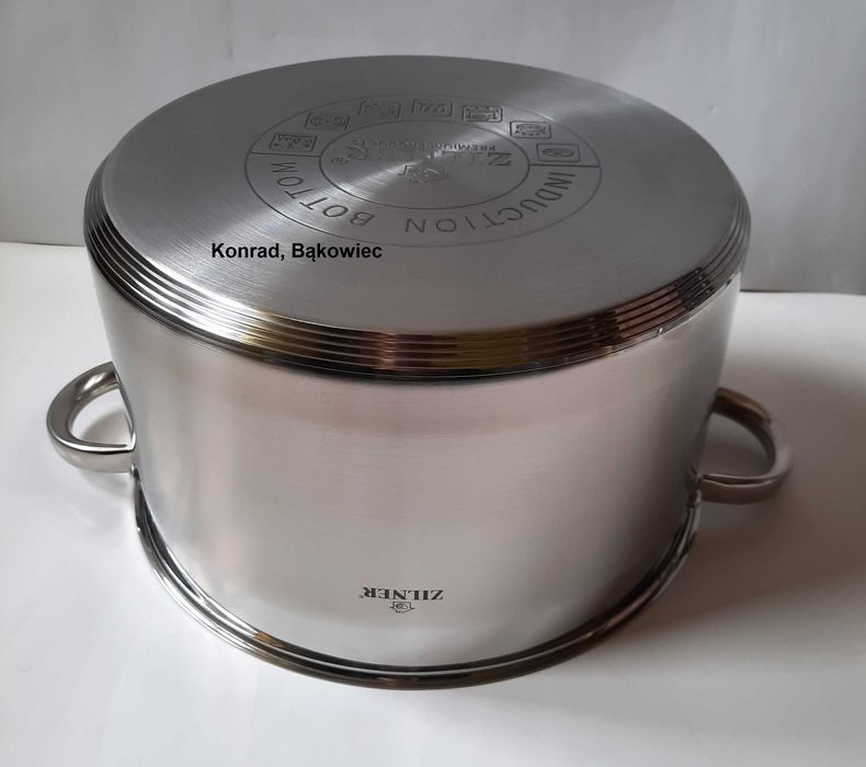 Stal NIERDZEWNA Duży garnek 12L litrów 30cm Indukcja,Gaz.na Rosół,Zupę