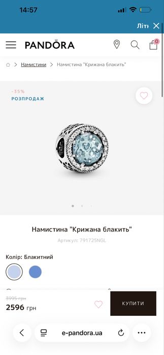 Браслет Pandora з колекцією намистин, шармів