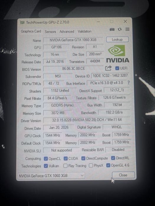GTX 1060 3GB MSI OC Dual Fan | Caixa | Termopasta Nova