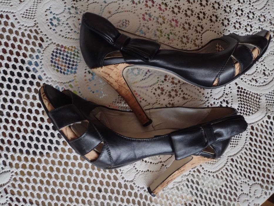 czółenka damskie skórzane czarne r.37 obcas 9cm