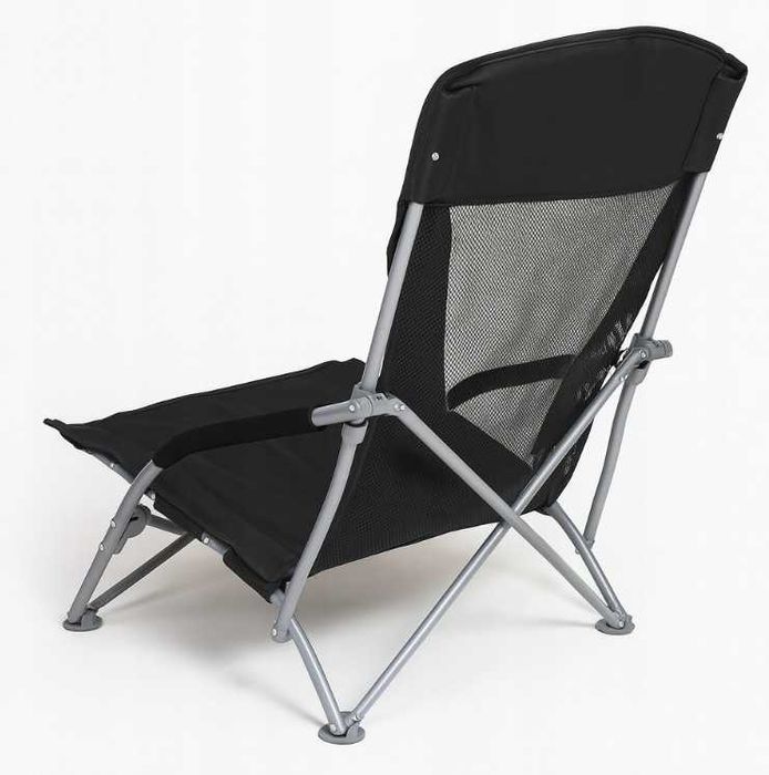 Krzesło Turystyczne Plażowe Wędkarskie Składane Czarny + Pokrowiec