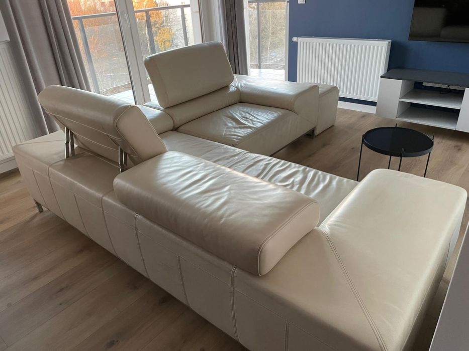Biała sofa kanapa narożnik skóra naturalna