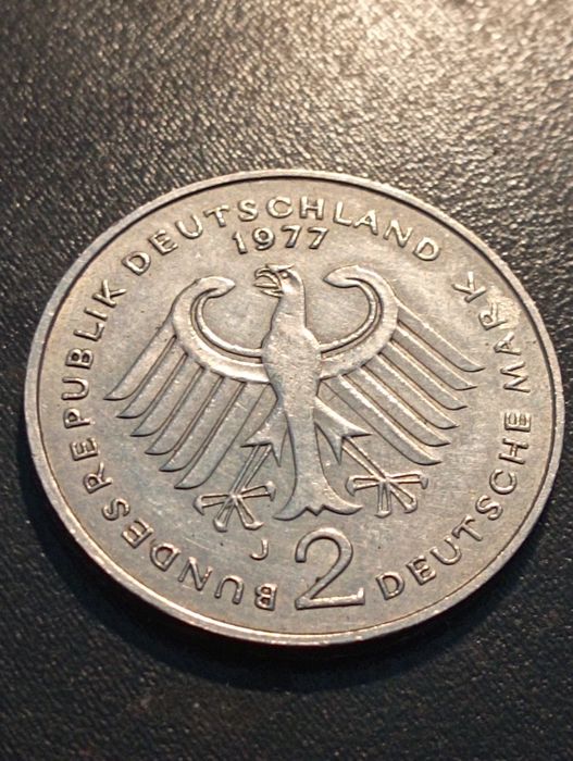 2 Deutch Mark - Letra J - Hamburg - 1977	 - Soberba  - Cupro-Níquel