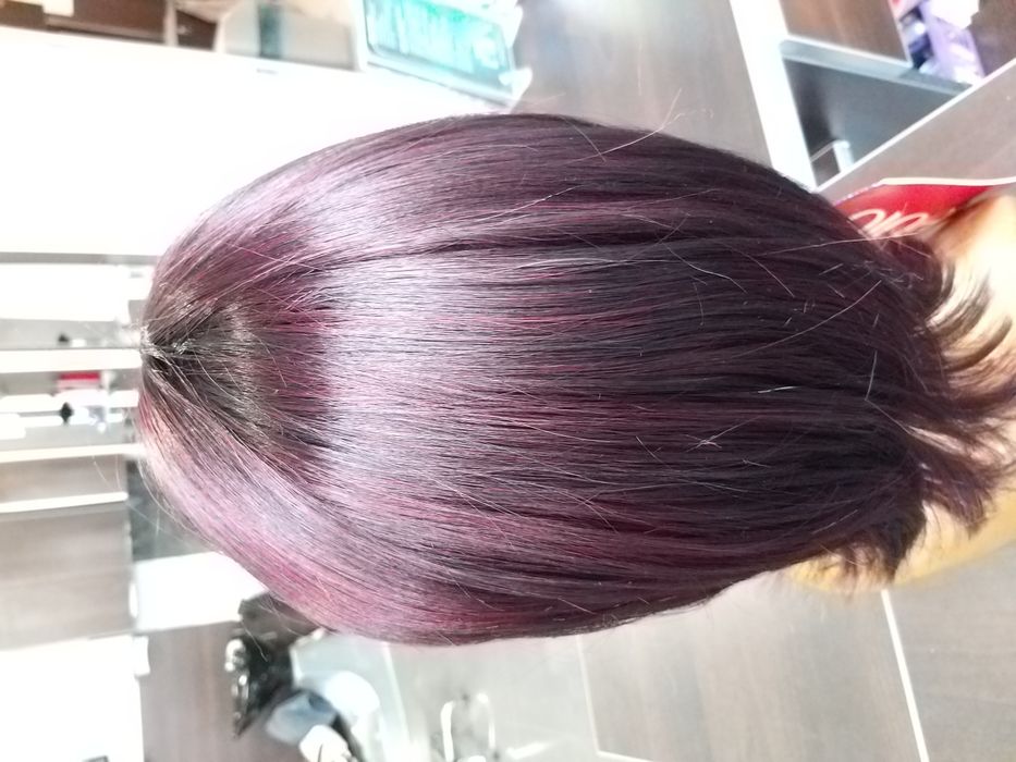 Peruka sztuczne długie rude czerwone bordo czarne pasemka 791Cherry99J