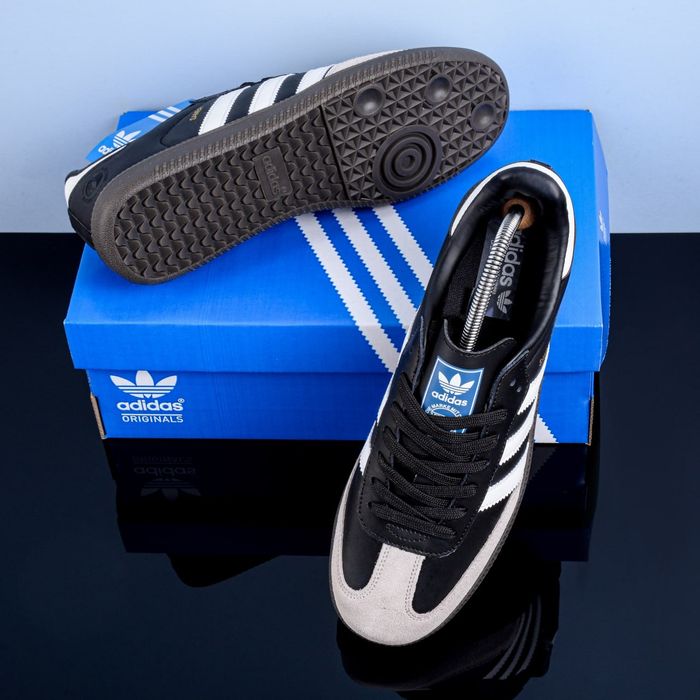 (1903) Акція! Кросівки кеди Adidas Samba сірі з чорним (42 43 44) адідас