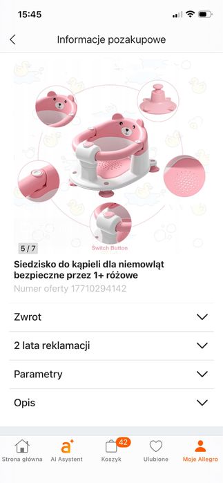 Siedzisko krzesełko do kąpieli dla niemowląt 1+ różowe