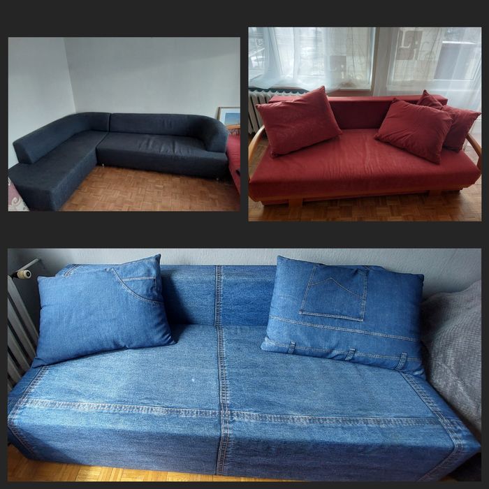 Łóżko niebieskie i  narożnik