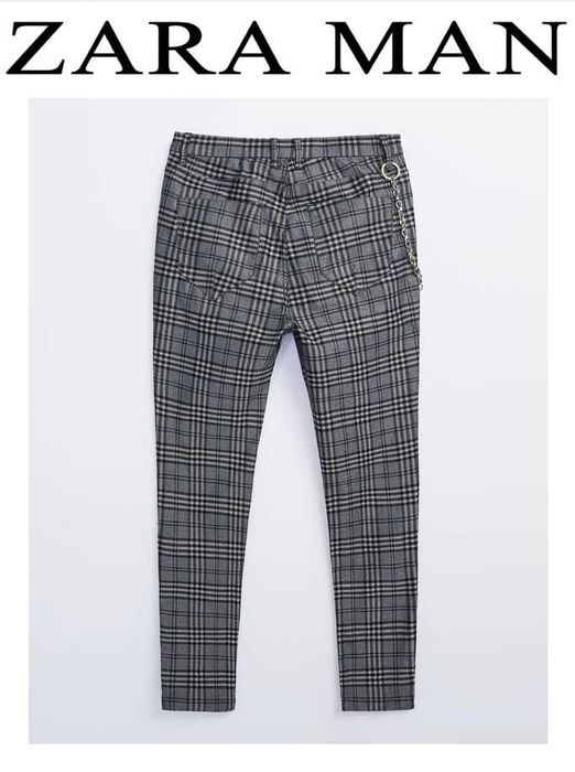 Чоловічі штани скині сірі в клітинку ZARA Man
