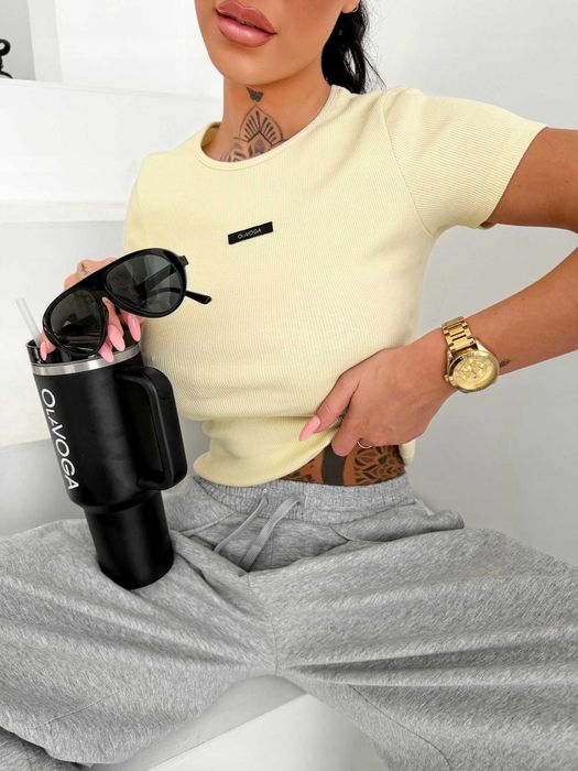 O la voga prążkowany t-shirt movena żółty XS S L