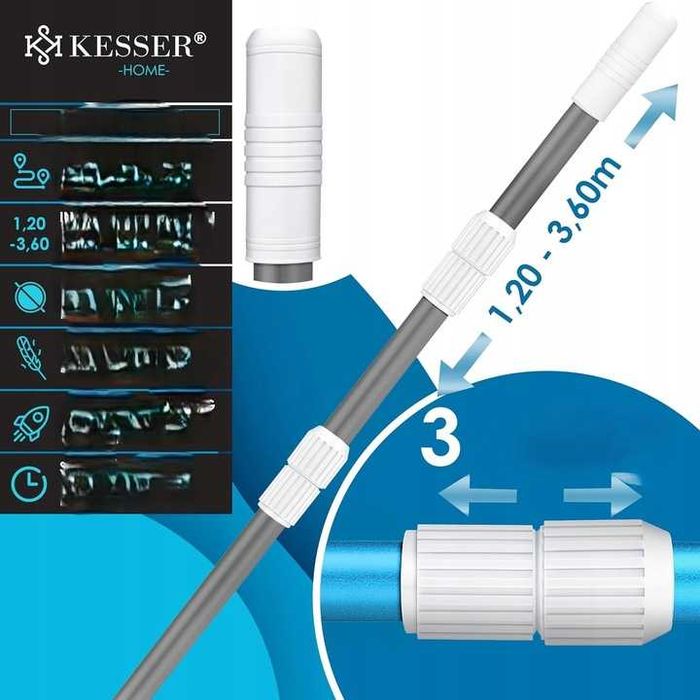 Tyczka teleskopowa do basenu KESSER Kij  Antracyt 1,2-3,6 m