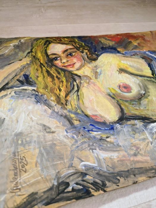 Odpoczynek — ręcznie malowany akt leżący