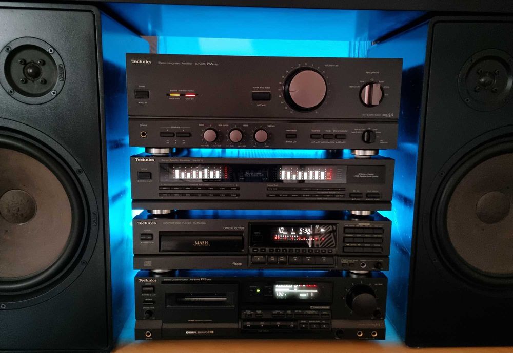 Wieża Technics z kolumnami GLE100 2 piloty komplet kabli rca +