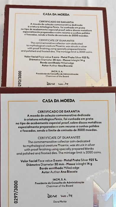 Moeda prata prof de 5 euros. Fénix. 2025