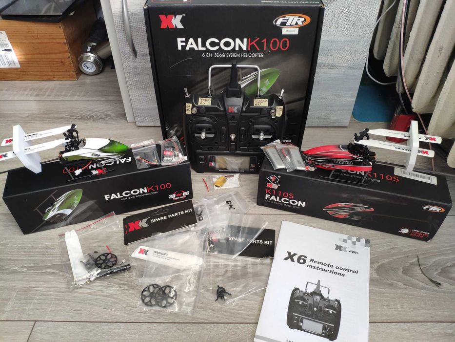 Helikoptery WL TOYS XK110S i XK K100 Mega zestaw, 2 baterie, Radio, Części