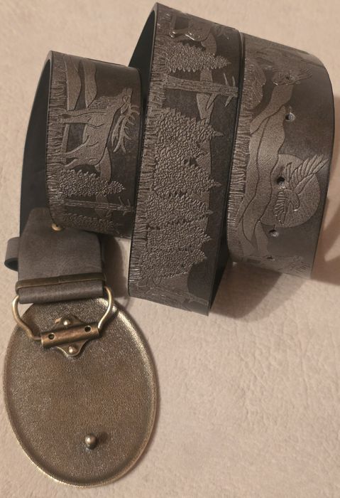 Skórzany pasek myśliwski DZIK ODYNIEC Polowanie. Nowy. 120cm.