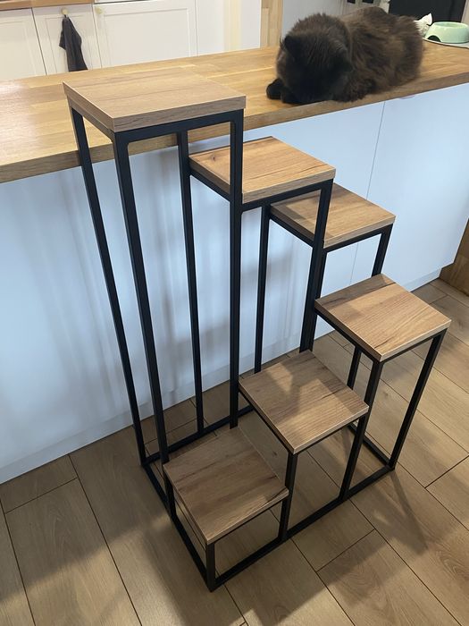 Stojak na rosliny kwietnik czarny drewno loft