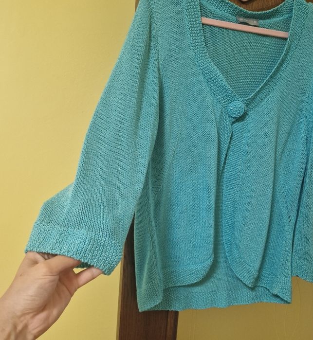 Короткий кардиган 52-54 розміру,  бірюзового кольору