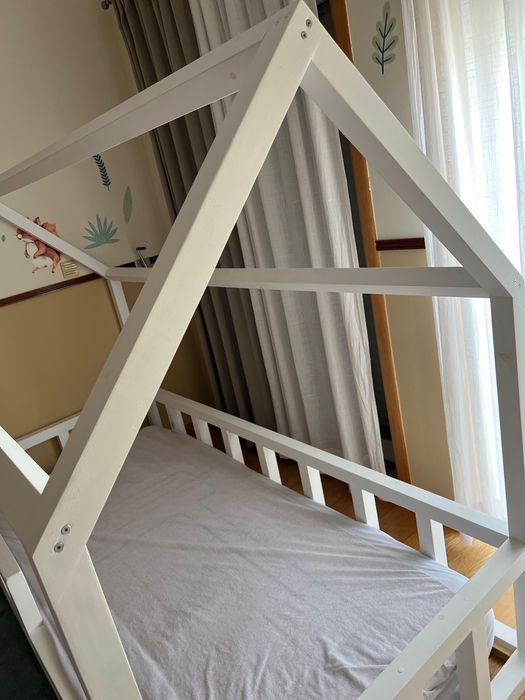 Cama criança Montessori madeira branca 200x90