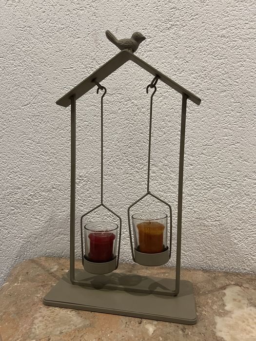 Castiçal com pássaro e com duas velas Loja do Gato Preto