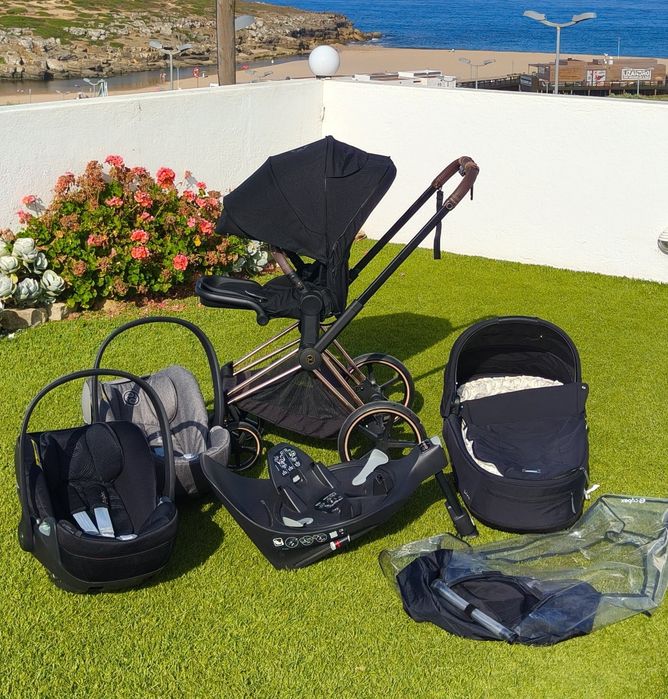 Trio Cybex Priam Rose Gold + Base T  ISOFIX + 2 Ovos + Extras (Solução 2 Carros)