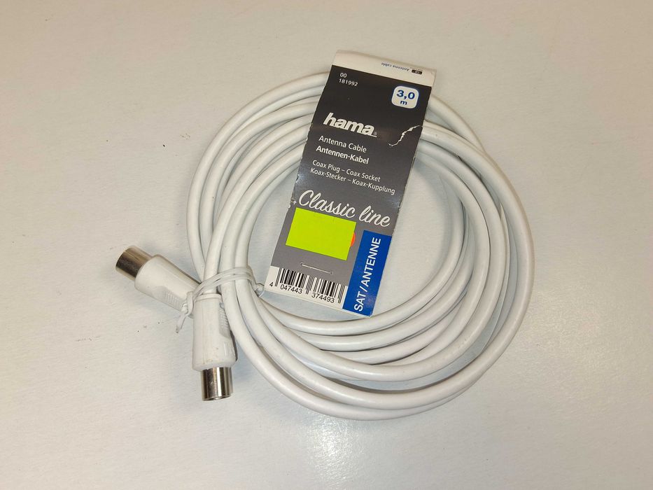 N045 Kabel Antenowy Hama Classic Line Coax Plug - Socket 3m Biały Nowy