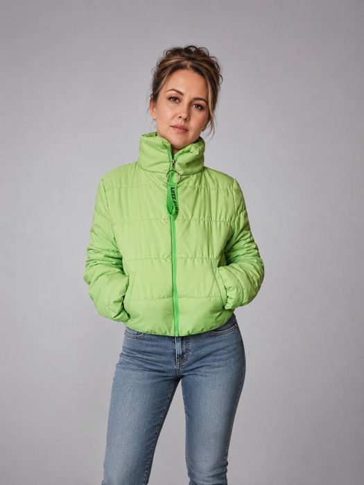 Modna wiosenna/jesienna kurtka puffer limonkowa, stan idealny