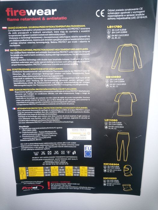 Bielizna termoaktywna ochronna trudnopalna Brubeck L
