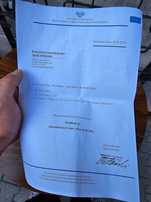 Stary złoty pierścionek diament brylant 1,01 ct