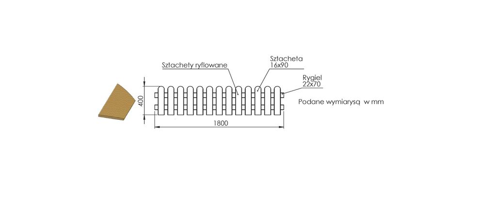 Płot sztachetowy ryflowany BJO 40x180