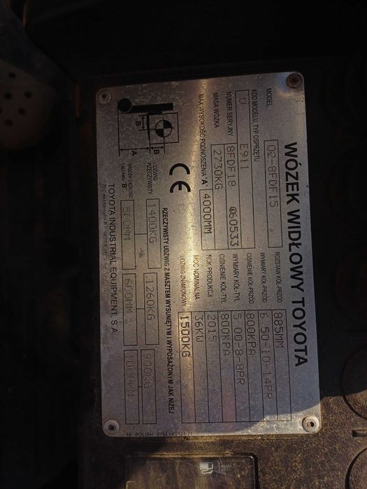 Wózek widłowy Toyota 8FDF15