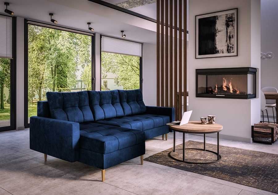 Narożnik skandynawski granatowy 220x140 rozkładany z funkcją spania