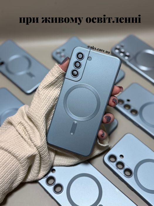 Блакитний бірюзовий силіконовий чохол MagSafe лінзами Samsung A/S/Note