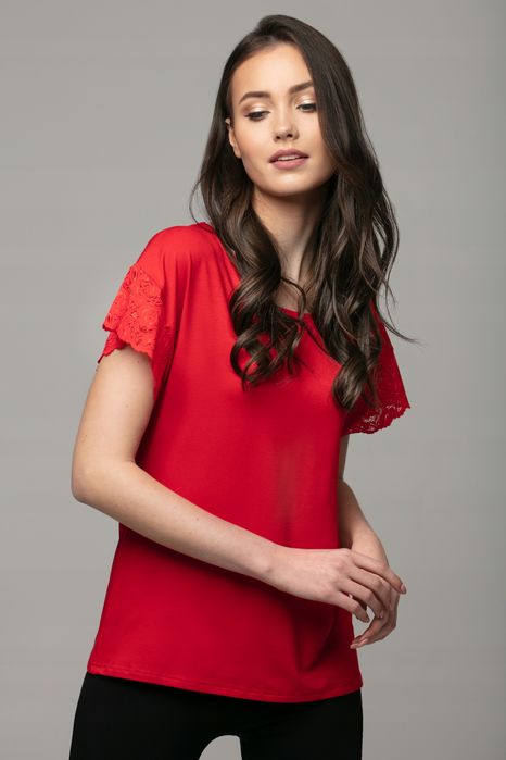 Violana Czerwona Bluzka Krótki Rękaw R. M