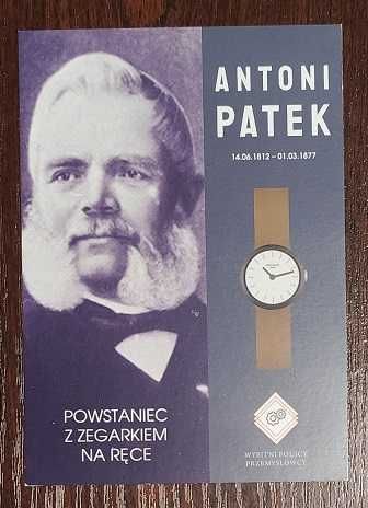 Karta Antoni Patek Powstaniec z zegarkiem na ręce