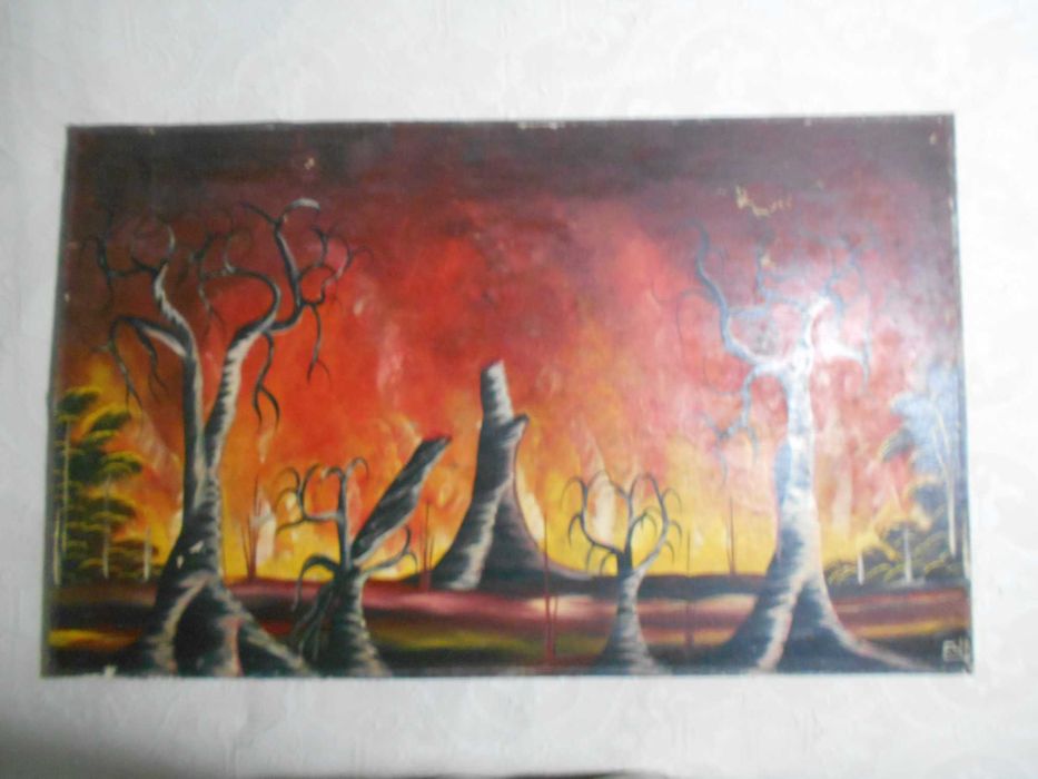 Grande pintura ORIGINAL assinada, representando uma "Queimada".