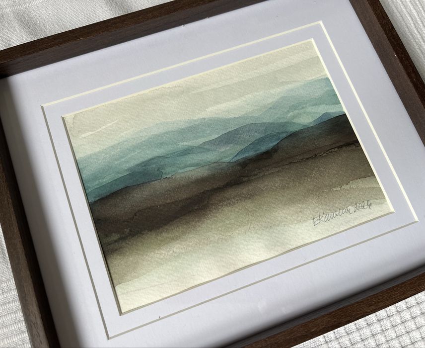 Akwarela pejzaż góry obraz malowany ręcznie handmade
