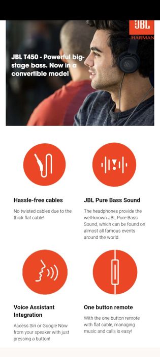 Провідні навушники JBL t450