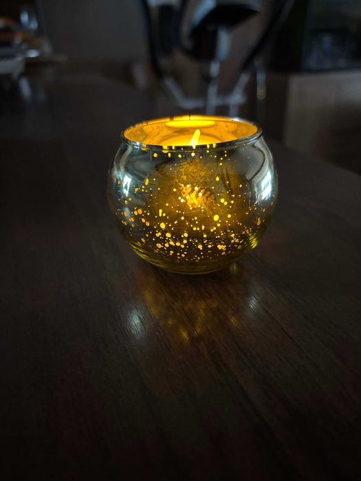 Świecznik Lampion Kula ze Szkła Złoty Dekoracja Stołu Boho 3 SZT