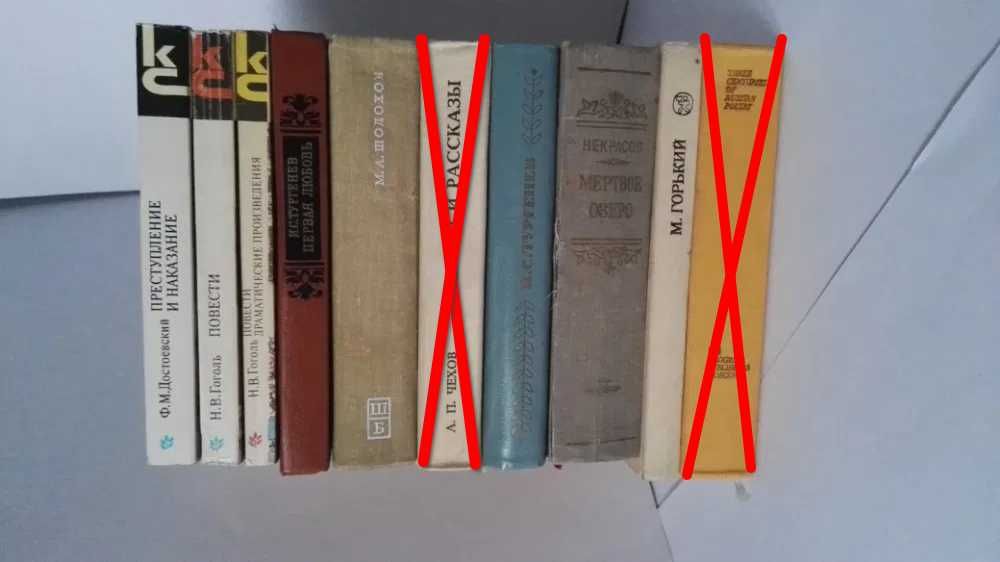 Ф.М. Достоевский. Преступление и наказание, Н.В. Гоголь. Повести, И.С. Тургенев. Первая любовь, М.А. Шолохов. Поднятая целина, Н.А. Некрасов. Мертвое озеро, М. Горький. Избранное