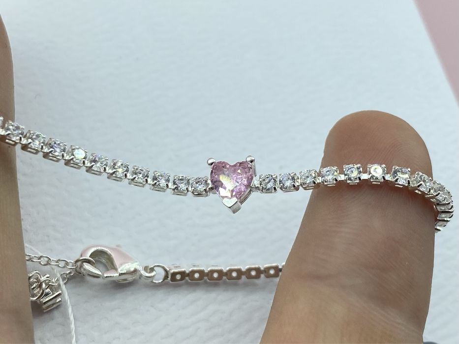 Оригінальний срібний браслет Pandora Рожеве серце Pave Бірка/пломба