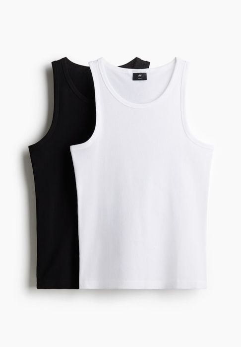 Мужские облегающие ребристые майки H&M L Черная и белая