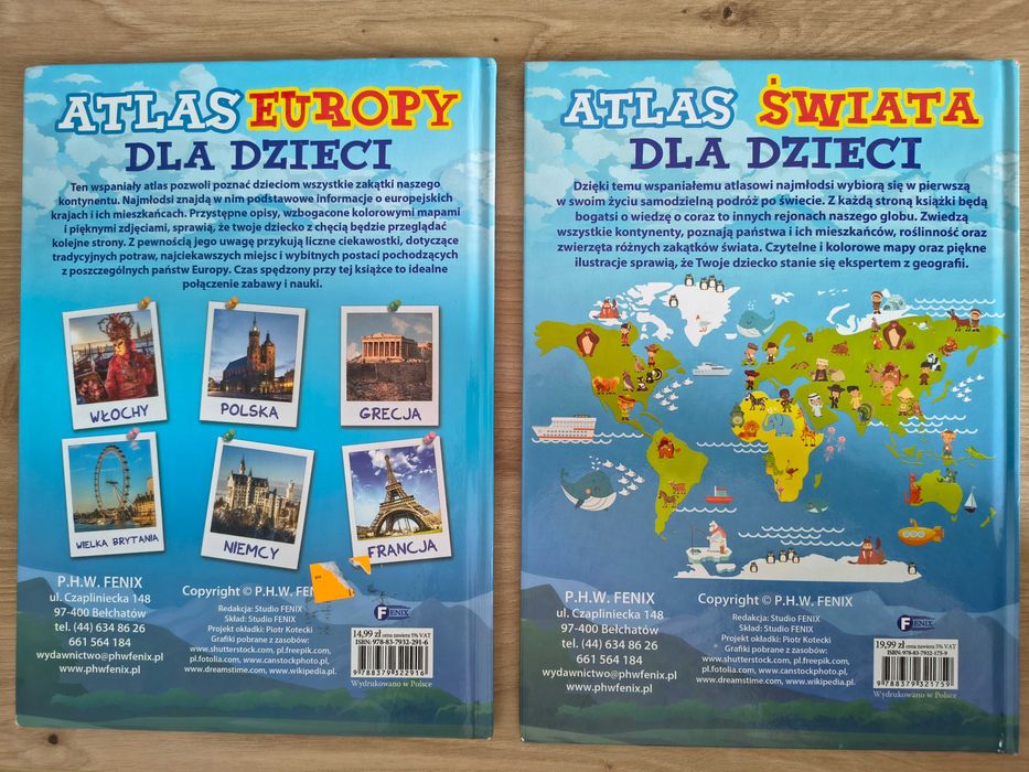 Piękny komplet 2 Atlasów dla dzieci: ŚWIAT I EUROPA. bardzo dobry stan!