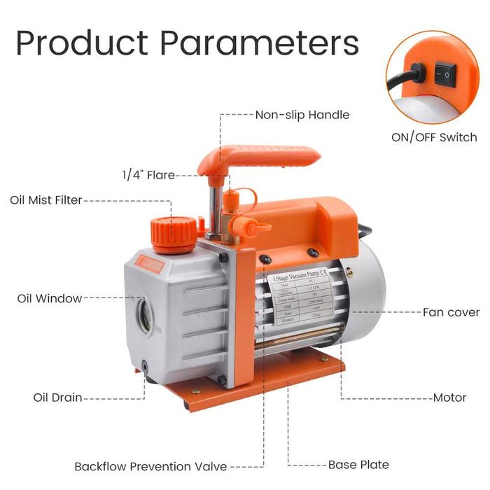 Bomba de Vácuo para HVAC/Refrigeração - Motor de Cobre, 3.5 CFM NOVO