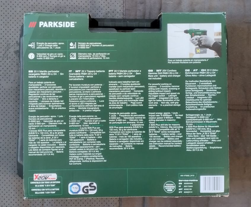 Martelo perfurador a bateria 20V Parkside