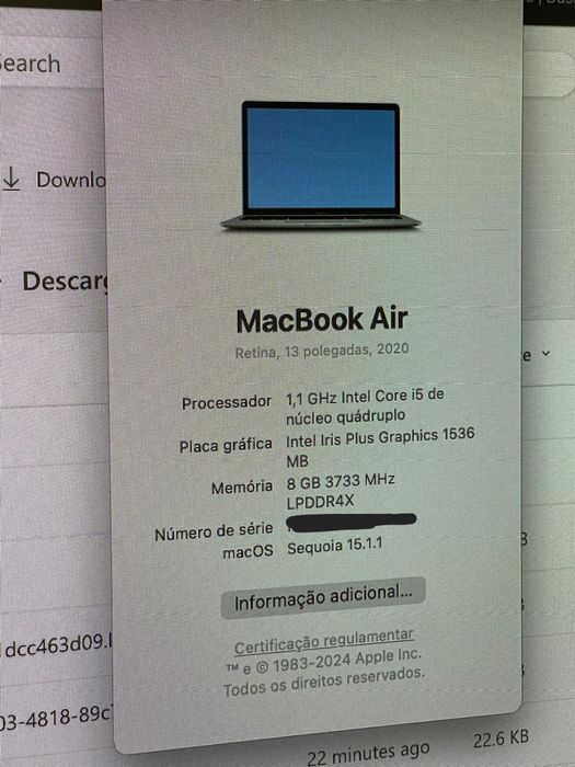 MacBook Air 13” 2020 i5 8GB – Ecrã Partido – Funciona (para reparação)