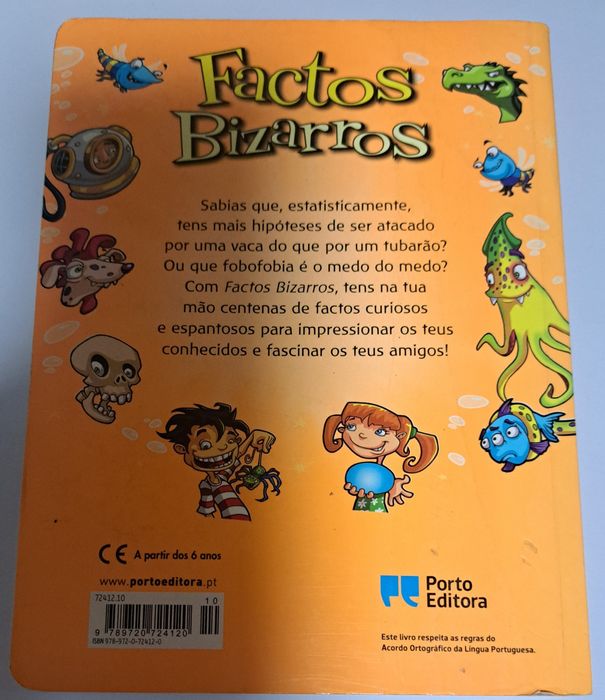 Este livro é o "Factos Bizarros" da coleção "Livros Divertidos".A capa apresenta ilustrações coloridas de personagens infantis,